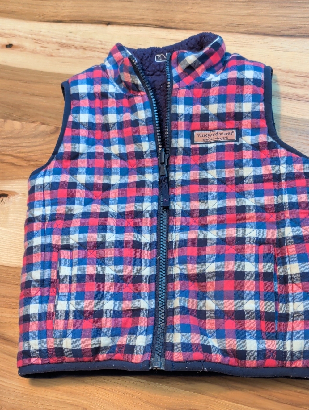Vineyard Vines Kids Pink & Blue Plaid Quilted Vest